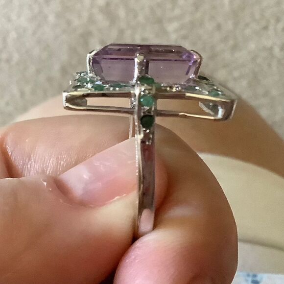 𝅺sterling SILVER 925 AMETHYST/EMERALD WOMAN RING SIZE US 7​​ - Picture 5 of 9